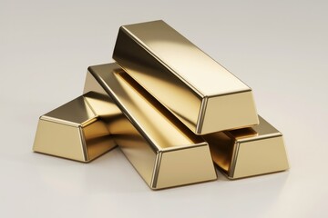 A stack of gleaming gold bars, reflecting light, symbolizes wealth and precious metal.