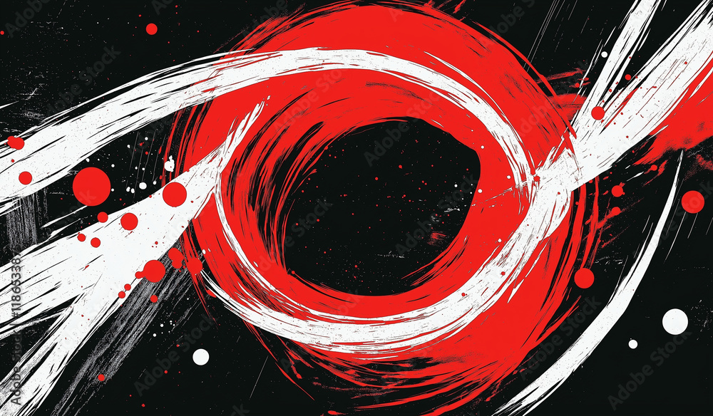 Poster abstract red and black gradient background with textured brush strokes on the left and solid red on 