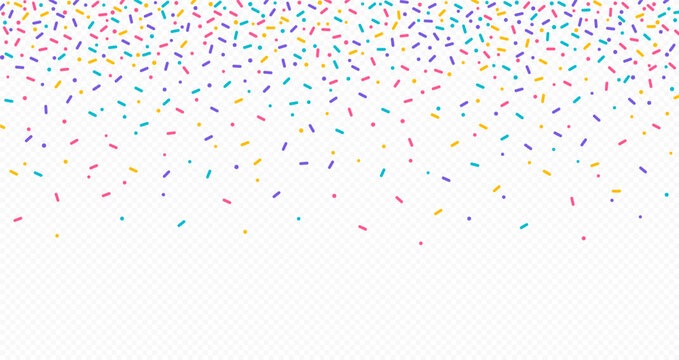 Colorful sprinkles banner background, colorful falling decorative sprinkles background