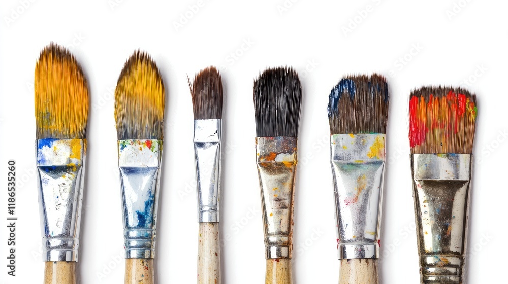 Poster variety of paintbrushes showcasing different sizes and styles isolated on a clean white background f