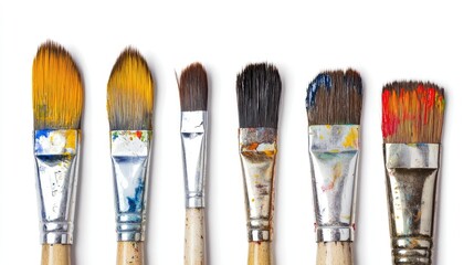 Variety of paintbrushes showcasing different sizes and styles isolated on a clean white background for artistic and design concepts
