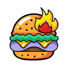 Spicy Burger Vector - High-Quality Illustration for Fast Food and Branding
