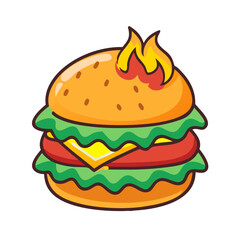 Flaming Cheeseburger Icon - Perfect Vector for Restaurant and Digital Use