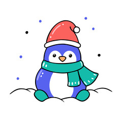 Cute Penguin in Santa Hat Vector - Perfect for Christmas and Winter Themes
