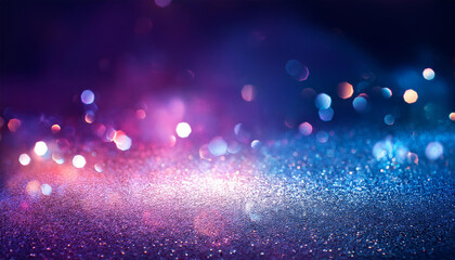 fond abstrait colore avec des particules lumineuses sur le sol fantaisie paillettes effet bokeh couleurs bleu violet rose photo avec espace pour texte