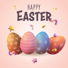 3d cartoon multicolored cute easter voluminous eggs, happy easter