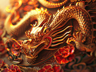 Obraz premium Chinese New Year snake crafts, detailed close-up of traditional Chinese decorations, intricate patterns, rich textures, warm golden lighting