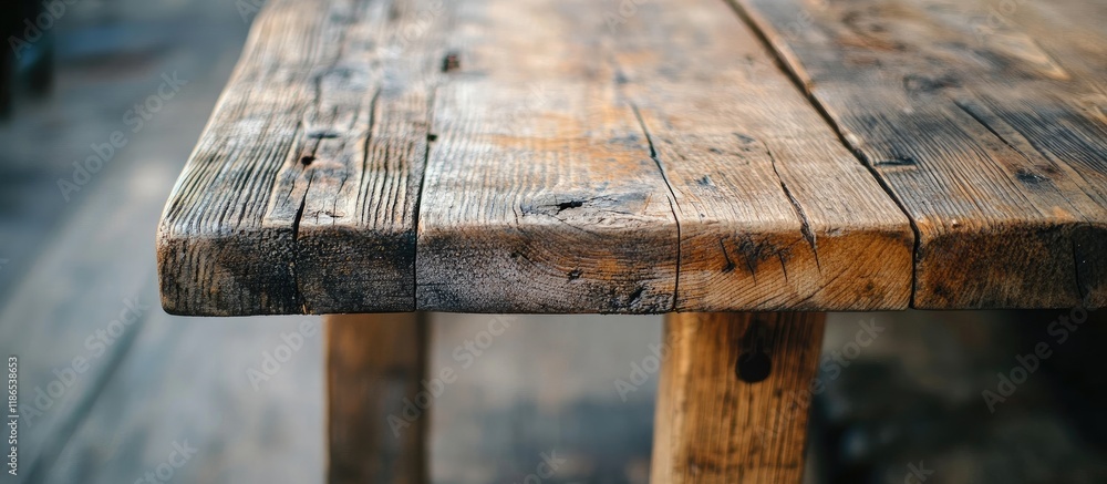 Poster rustic wooden table with a weathered texture perfect for creating a cozy dining atmosphere and inspi
