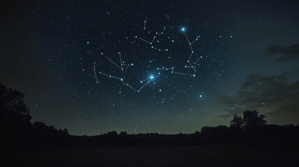 Naklejka premium Starry Night Constellations: A mesmerizing night sky with vibrant constellations, a breathtaking panorama of the cosmos, perfect for astronomy, astrology, and space exploration themes.