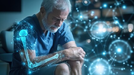 Elderly Man with Digital X-Ray Overlay: Exploring Medical Technology Advancements in Geriatric Care