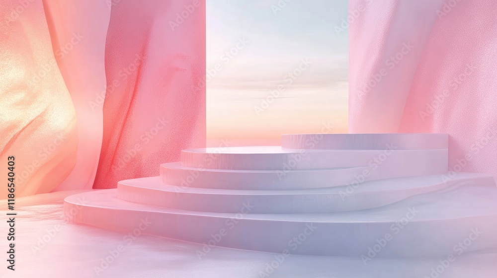 Poster elegant soft pastel abstract background with gradients and curved stairs ideal for minimalist design