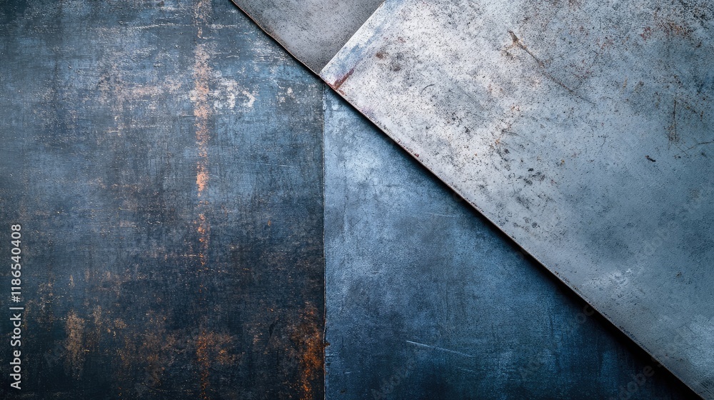 Poster abstract textured background of overlapping steel plates with zinc coating showcasing rust and metal