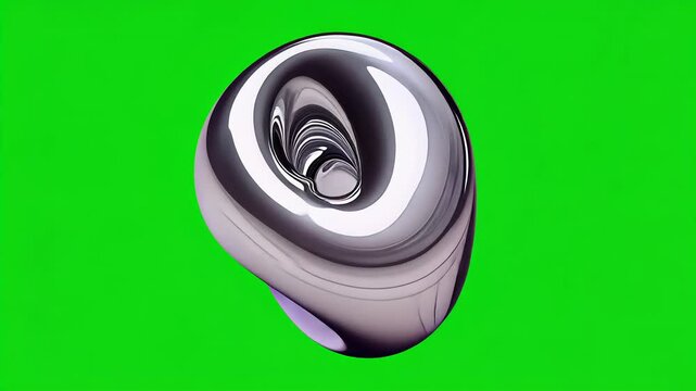 Shiny liquid metal 3d form in the style of silver colors, abstract fluid flowing composition, gradient iridescent texture, green screen alpha channel
