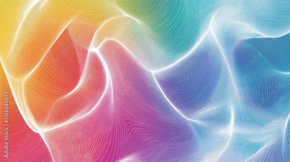 Poster colorful soft abstract line art background with flowing rainbow waves and smooth gradients for creat