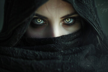 Fototapeta premium Generative AI portrait of mysterious Salem witch with captivating dark aesthetic traditional rituals