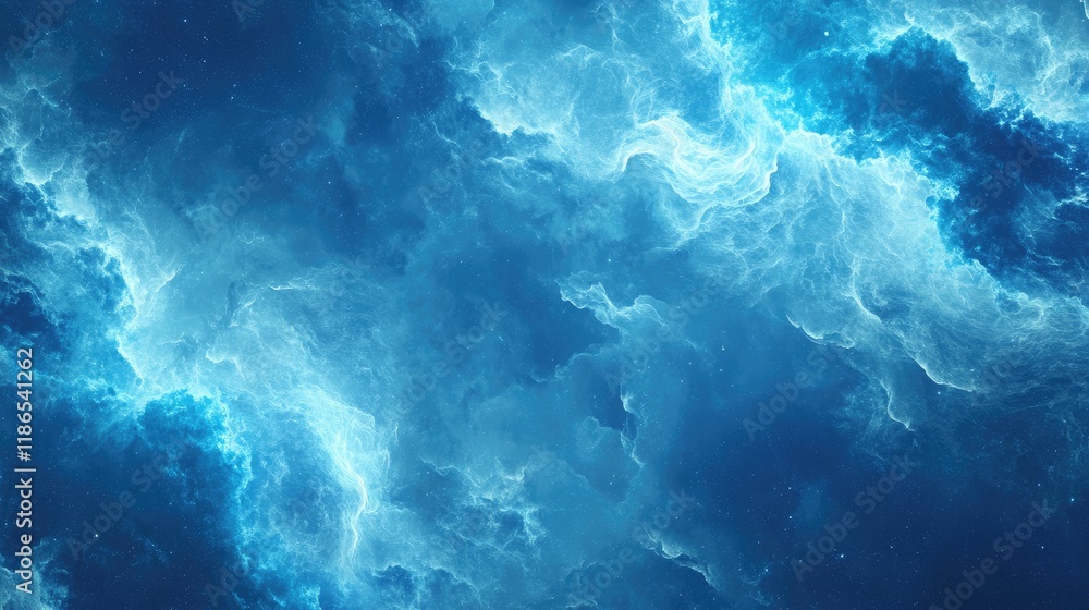 Poster dynamic azure cloud formation creating a dreamy and ethereal atmosphere in a soft swirling sky backg