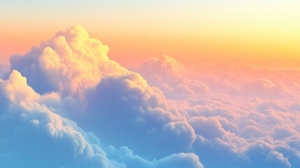 Dreamy pastel clouds under a vibrant orange to blue gradient sky during a tranquil sunset atmosphere
