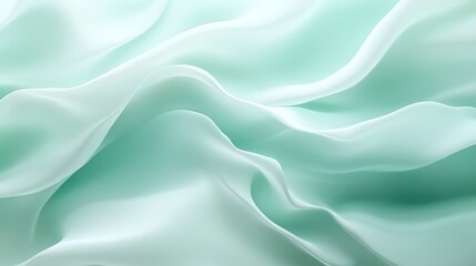Obraz premium Soft Aqua Green Wavy Satin Fabric Background with Gentle Blurring and Smooth Waves Ideal for Abstract Designs and Textures