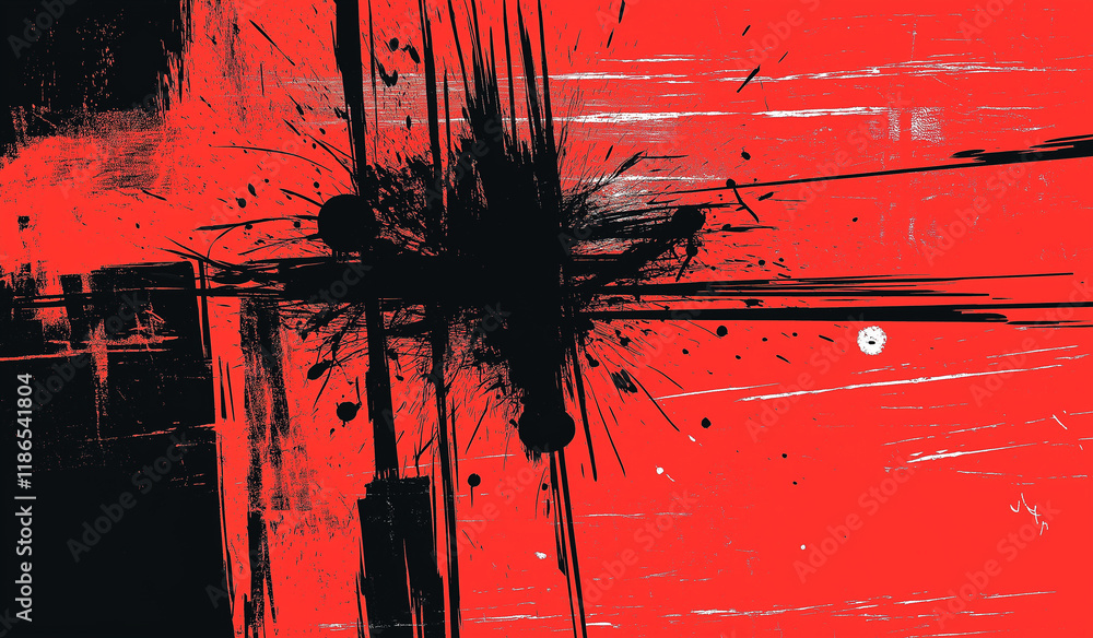 Fototapete abstract red and black gradient background with textured brush strokes on the left and solid red on 