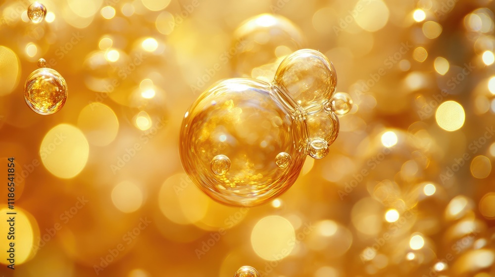 Poster golden bokeh background with soft blurred bubbles in varying sizes creating a warm and inviting atmo