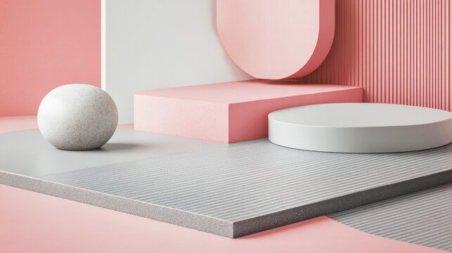 Contemporary Display with Soft Textures and Geometric Shapes for Product Presentation
