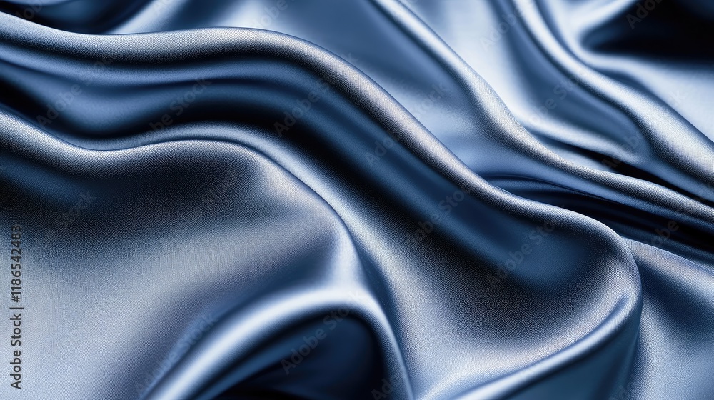 Poster wavy dark blue satin fabric with soft blurred texture creating an elegant and luxurious background f