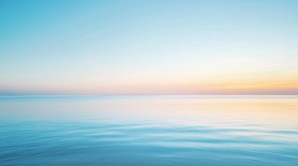 Obraz premium Tranquil Blue Watercolor Horizon with Gentle Gradient and Soft Reflections on Calm Water Surface at Sunrise or Sunset