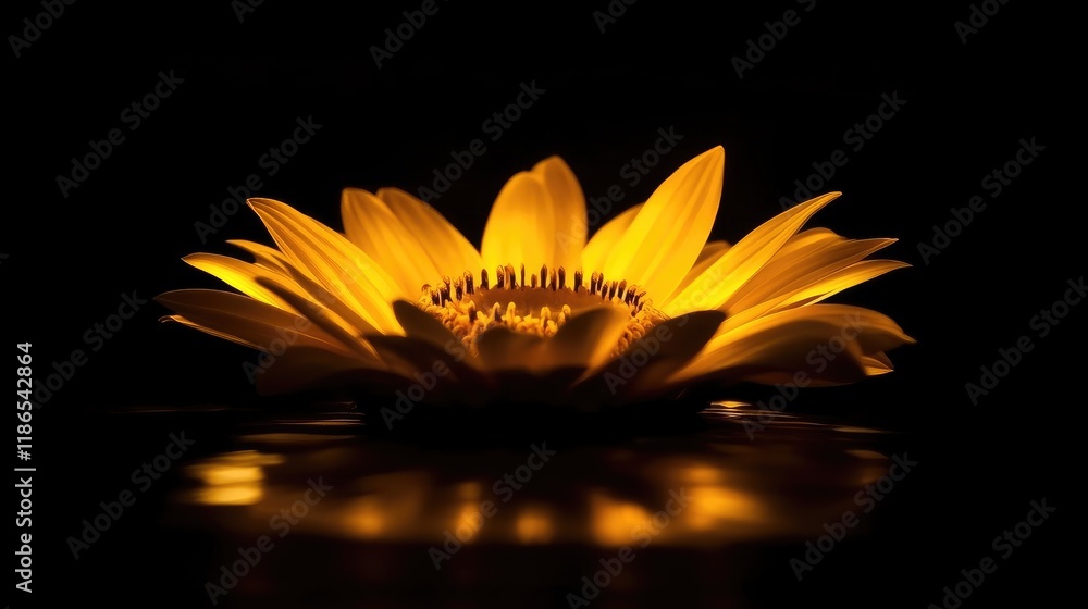 Poster serene glowing water lily illuminated by candlelight in a dark setting creating a calming and tranqu