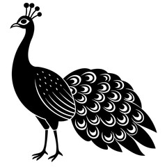 Intricate Peacock Tail Vector - High-Quality Black and White Illustration