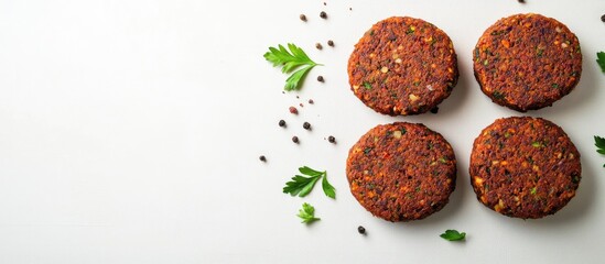 Homemade vegetable burger ingredients promoting healthy eating and zero waste in an eco-friendly kitchen with space for text.