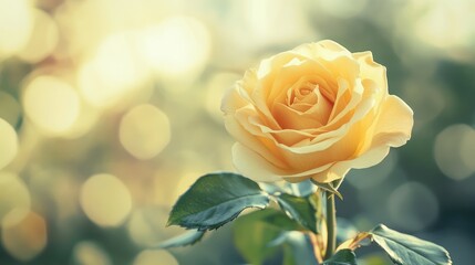 Vintage yellow rose close up with soft focus and blurred background showcasing floral beauty and elegance in a serene setting