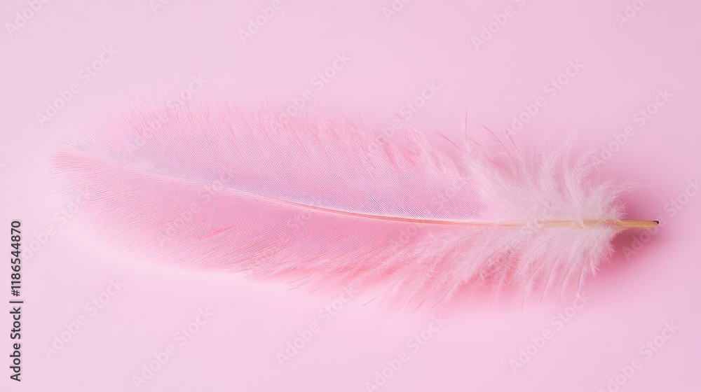 Poster delicate pink swan feather softly resting on a pastel pink background creating a serene and elegant 