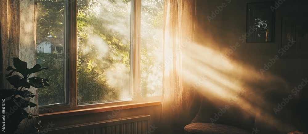 Poster cozy room with soft light filtering through a window creating a warm and inviting atmosphere for rel