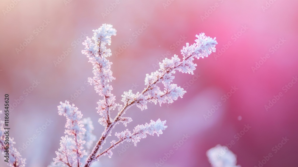 Poster delicate snowflakes on frosted branches with soft gradient background evoking a sense of magic and s
