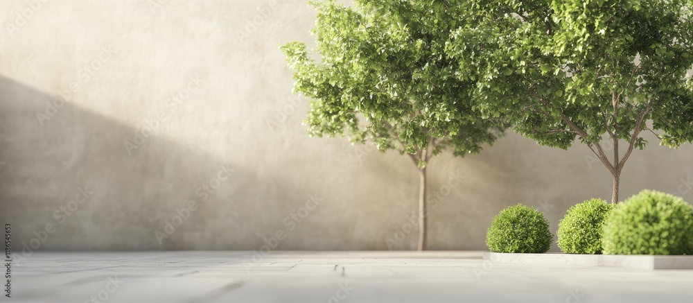 Poster soft focused trees and blurred wall backdrop perfect for design projects creating a serene and natur