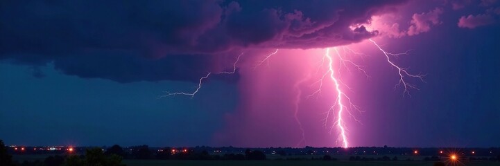 Stormy weather with lightning striking the sky, wild, seething