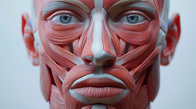 An in-depth look at the human face muscles, highlighting the orbicularis oris, zygomaticus, and other muscles involved in facial expressions 