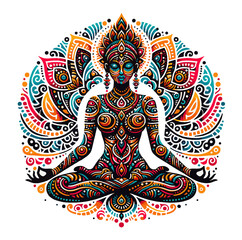 Fototapeta premium illustrazione tribale di donna in meditazione in posizione di loto. Generative AI