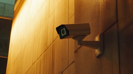Surveillance Camera Mounted on Modern Building Exterior for Security and Monitoring Purposes