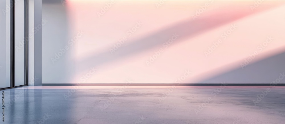 Poster calming soft pink illumination on a white background with gray flooring and walls creating a serene 