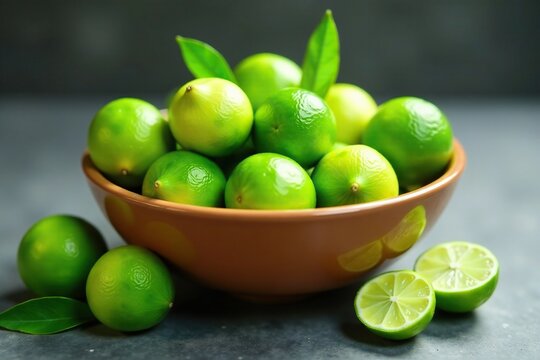 eine Schale mit vielen frischen Limettenscheiben, hohe Stature, limette