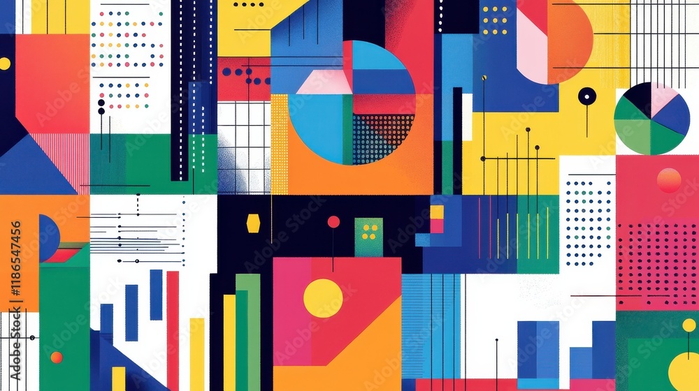 Poster colorful data visualization with charts and graphs - this image showcases various colorful charts an