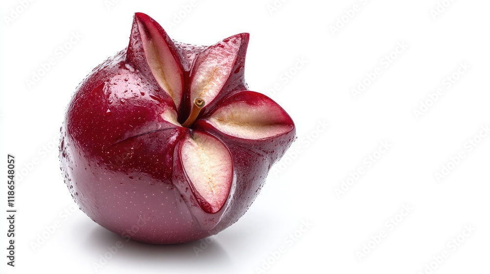 Poster star apple with droplets on surface isolated against a clean white background showcasing its unique 