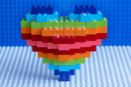Colorful heart made from Lego blocks for design purpose