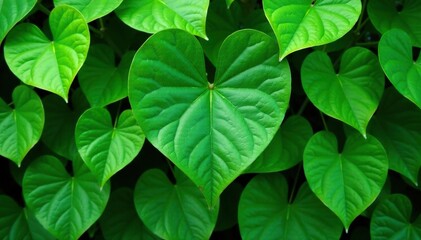 lush green leaves with unique heart-shaped arrangement, verdant, green