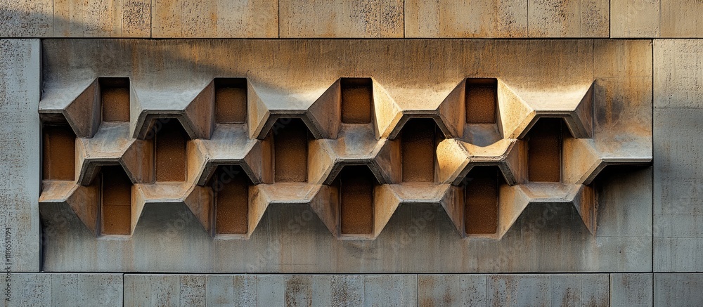 Poster architectural detail of a textured brick wall with hexagonal patterns highlighting craftsmanship in 