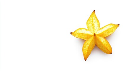 Starfruit cutout on white background showcasing its unique star shape and vibrant yellow color for culinary and health-related concepts
