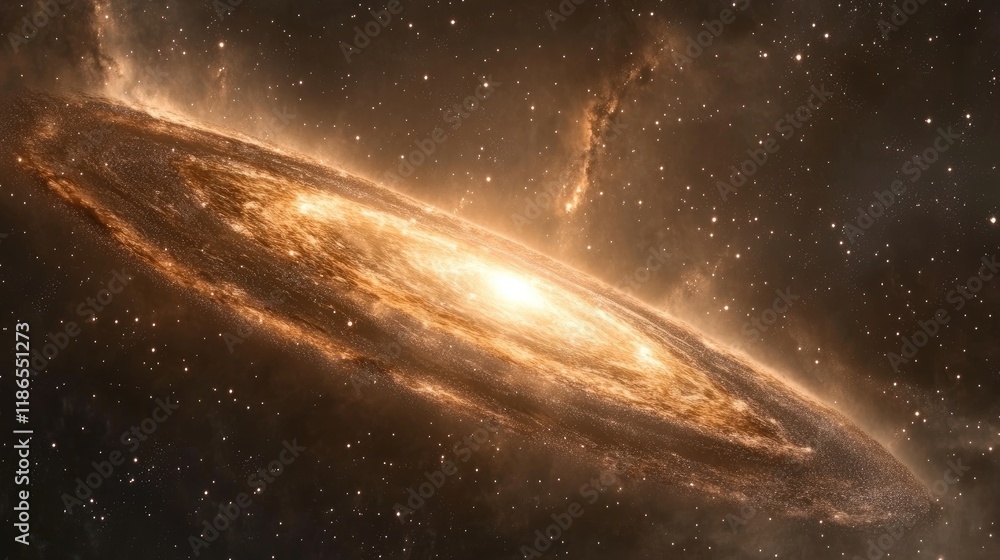 Poster celestial view of a spiral galaxy illuminated by distant stars in the vastness of space showcasing c