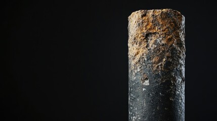 Rock sample from borehole core displayed against a black background showcasing geological texture and mineral composition.