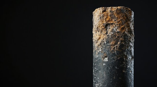 Rock sample from borehole core displayed against a black background showcasing geological texture and mineral composition.